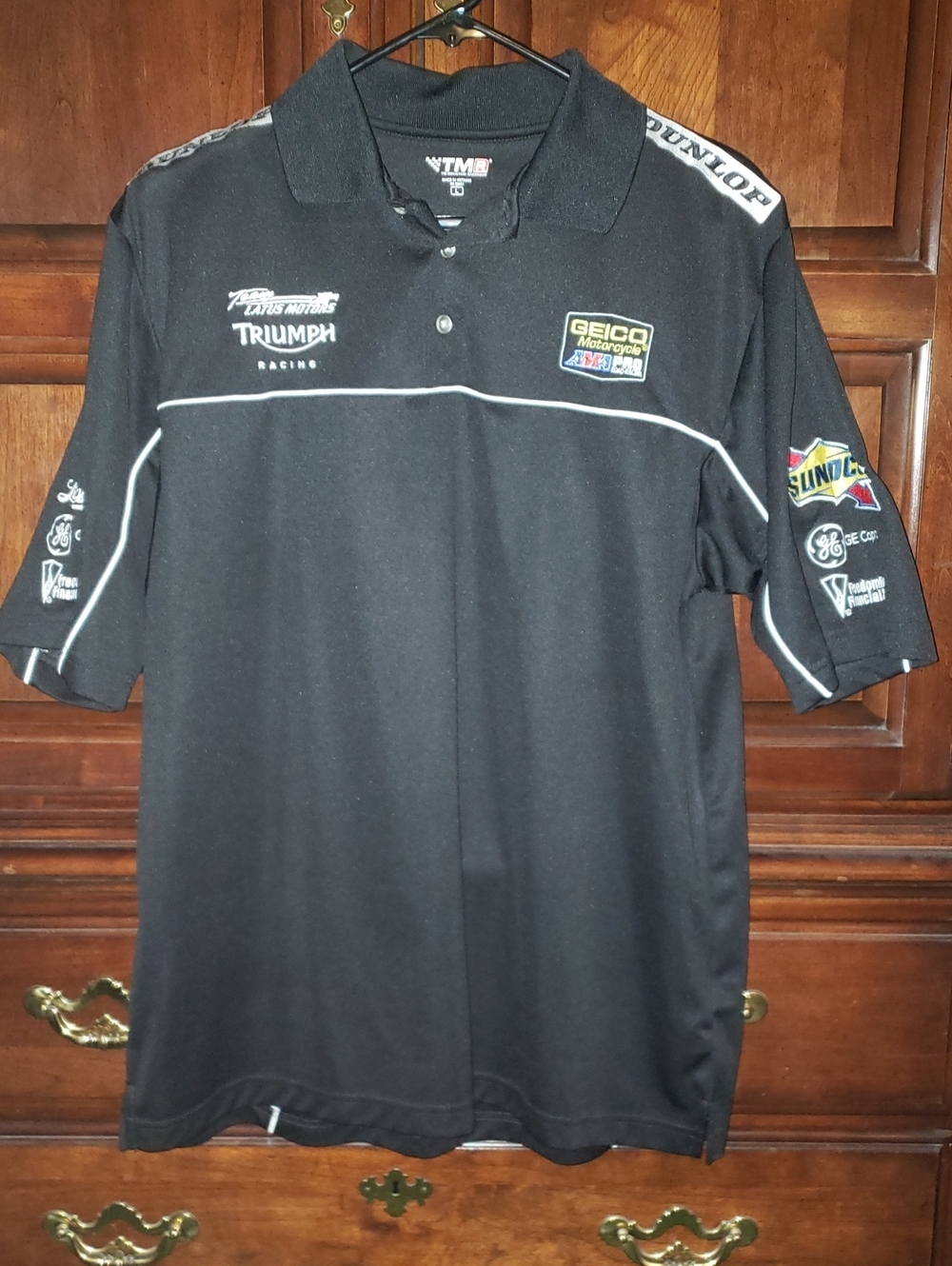 Triumph Racing Black Polo Shirt with Geico Patch